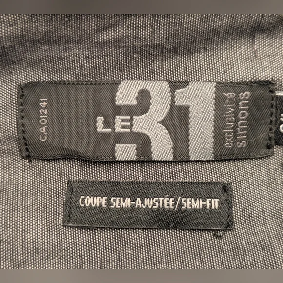 Simons Le31 Black and Gray Plaid Button Down Shirt Semi Fit Size L - Picture 3 of 7